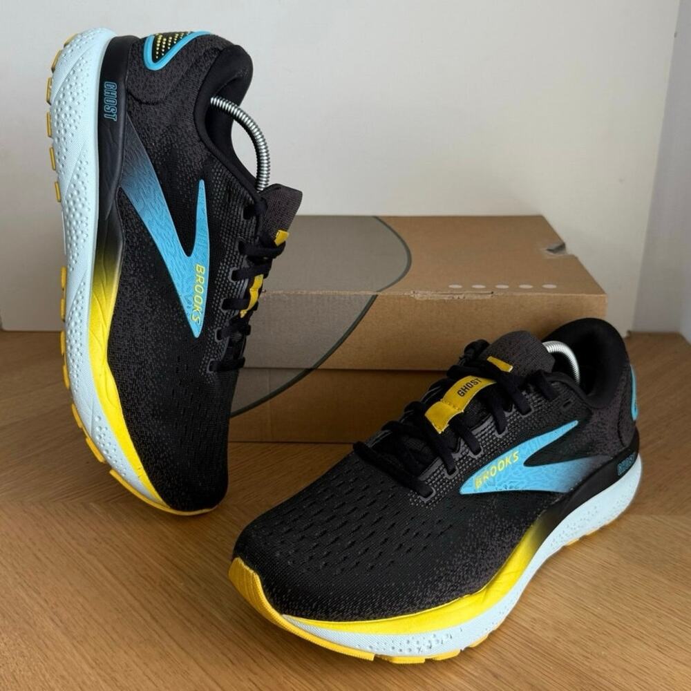 Brooks Ghost 16  Black/Forged Iron/Blue Men Running Sneakers- SZ 8 Wide
